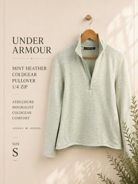 Under Armour Mint Heather ColdGear Pullover Athleisure Minimalist 1/4 Zip Size S